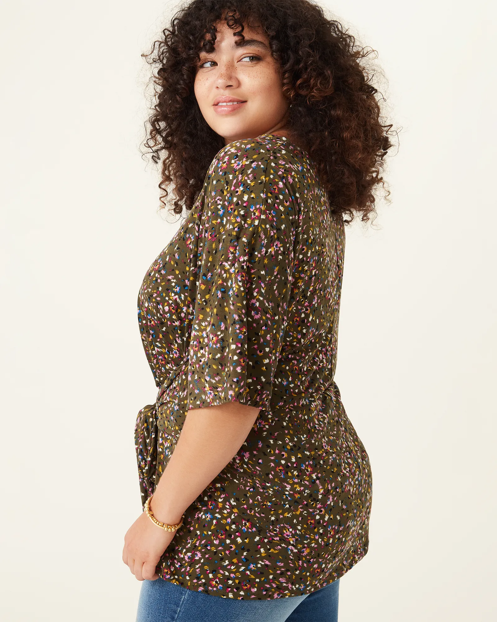 Kara Tie-Front Top | Olive Green / Yellow