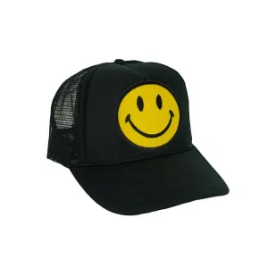 Kids Smiley Vintage Foam Trucker Hat (Black)