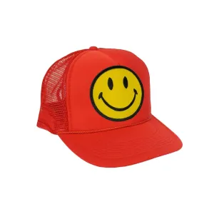 Kids Smiley Vintage Foam Trucker Hat (Red)