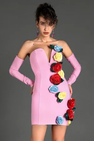 Lagiade Strapless 3D Flower Dress With Gloves