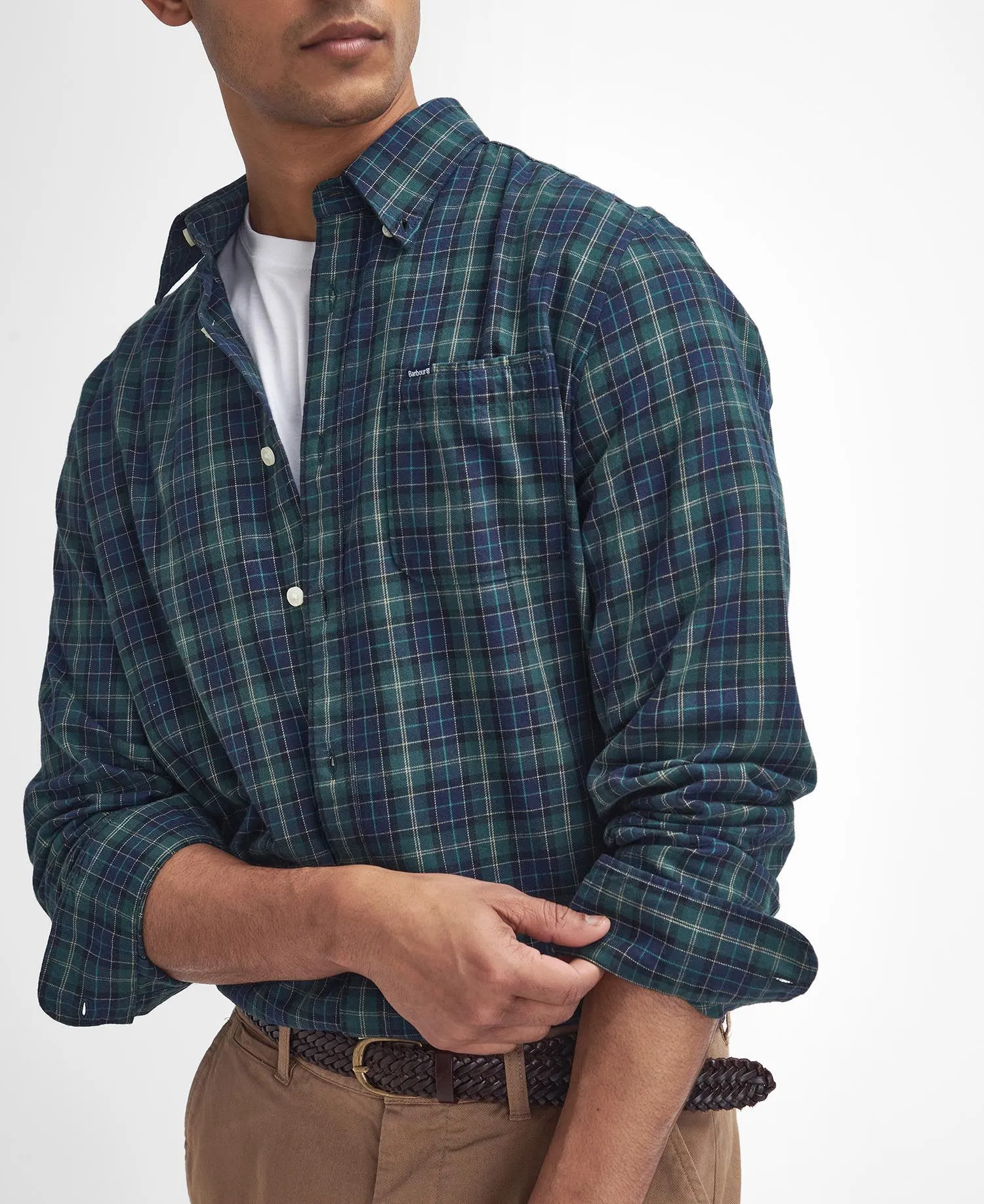Lanark Tailored Long Sleeved Shirt in Green Loch by Barbour