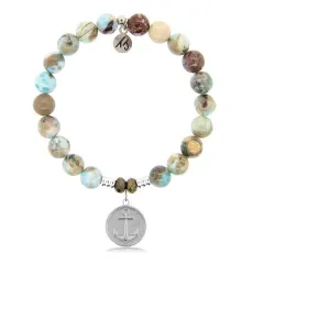 Larimar Stone Bracelet with Anchor Sterling Silver Charm