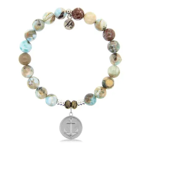 Larimar Stone Bracelet with Anchor Sterling Silver Charm