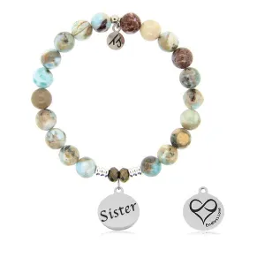 Larimar Stone Bracelet with Sister Sterling Silver Charm