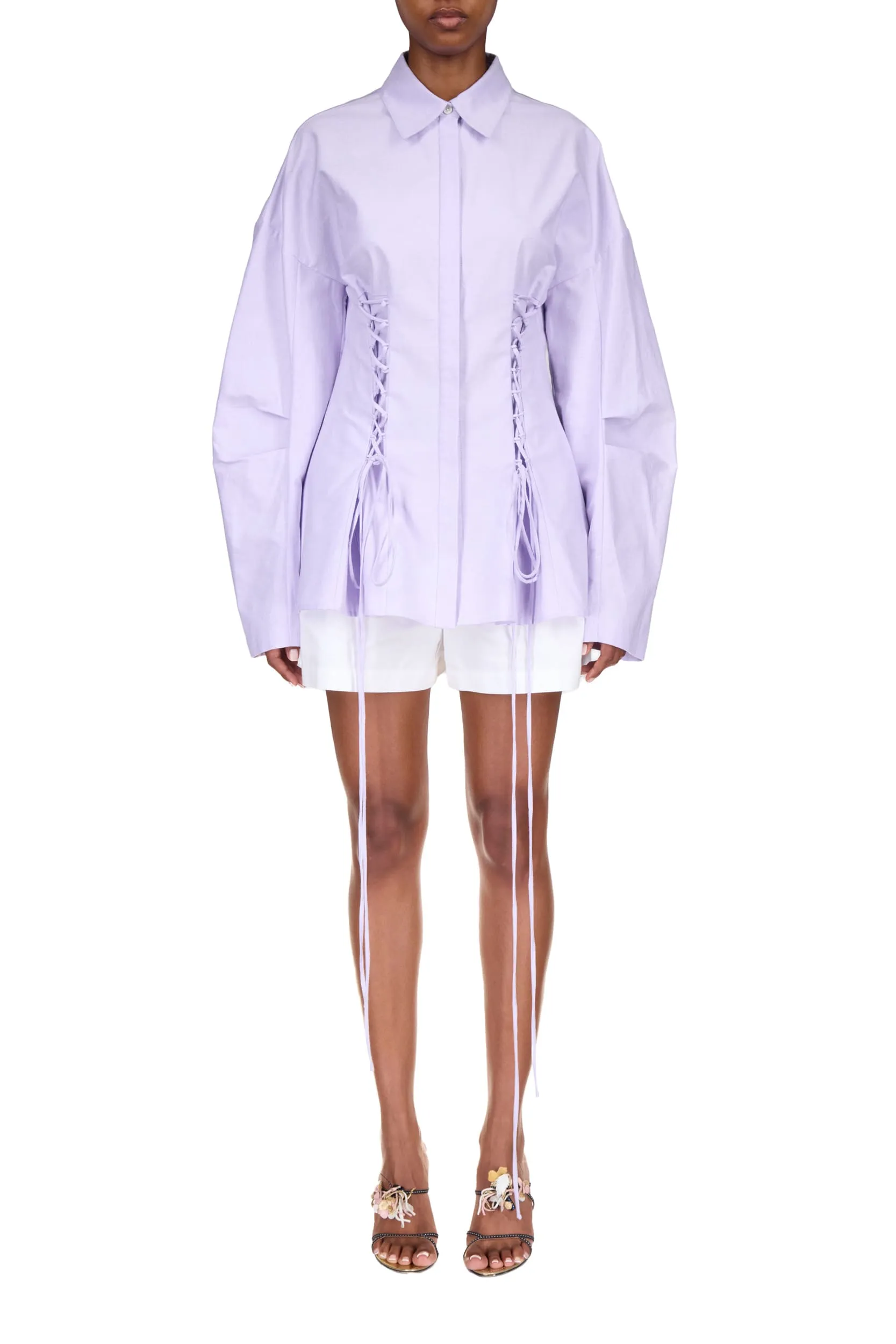Lilac Oxford Laced Button Down Shirt