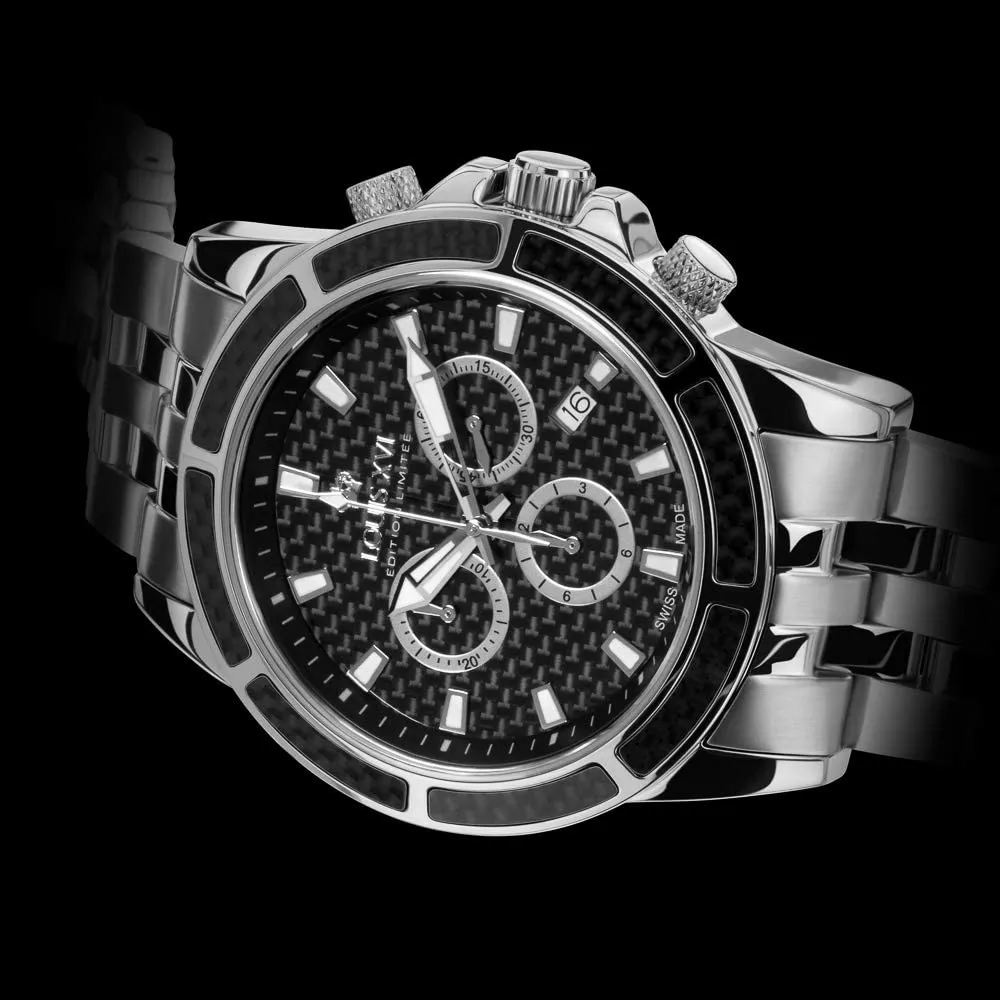 LOUIS XVI Men's Majeste Silver/Black Carbon Dial Swiss Made Analog Watch