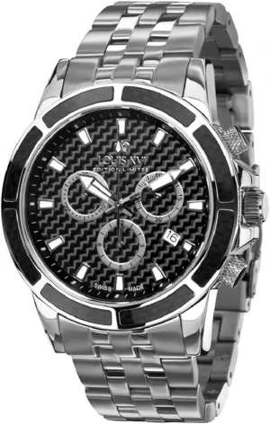 LOUIS XVI Men's Majeste Silver/Black Carbon Dial Swiss Made Analog Watch