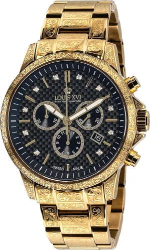 LOUIS XVI Men's Palais Royale Gold/Black Carbon Dial Swiss Made Analog Watch