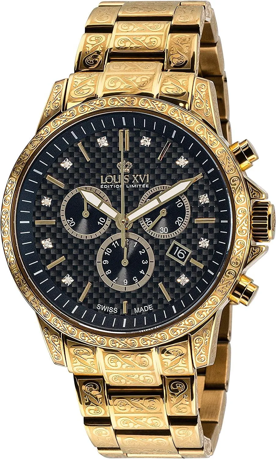LOUIS XVI Men's Palais Royale Gold/Black Carbon Dial Swiss Made Analog Watch