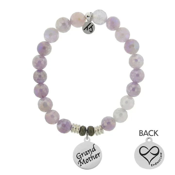 Mauve Jade Stone Bracelet with Grandmother Sterling Silver Charm