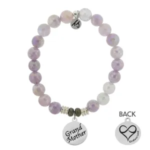 Mauve Jade Stone Bracelet with Grandmother Sterling Silver Charm