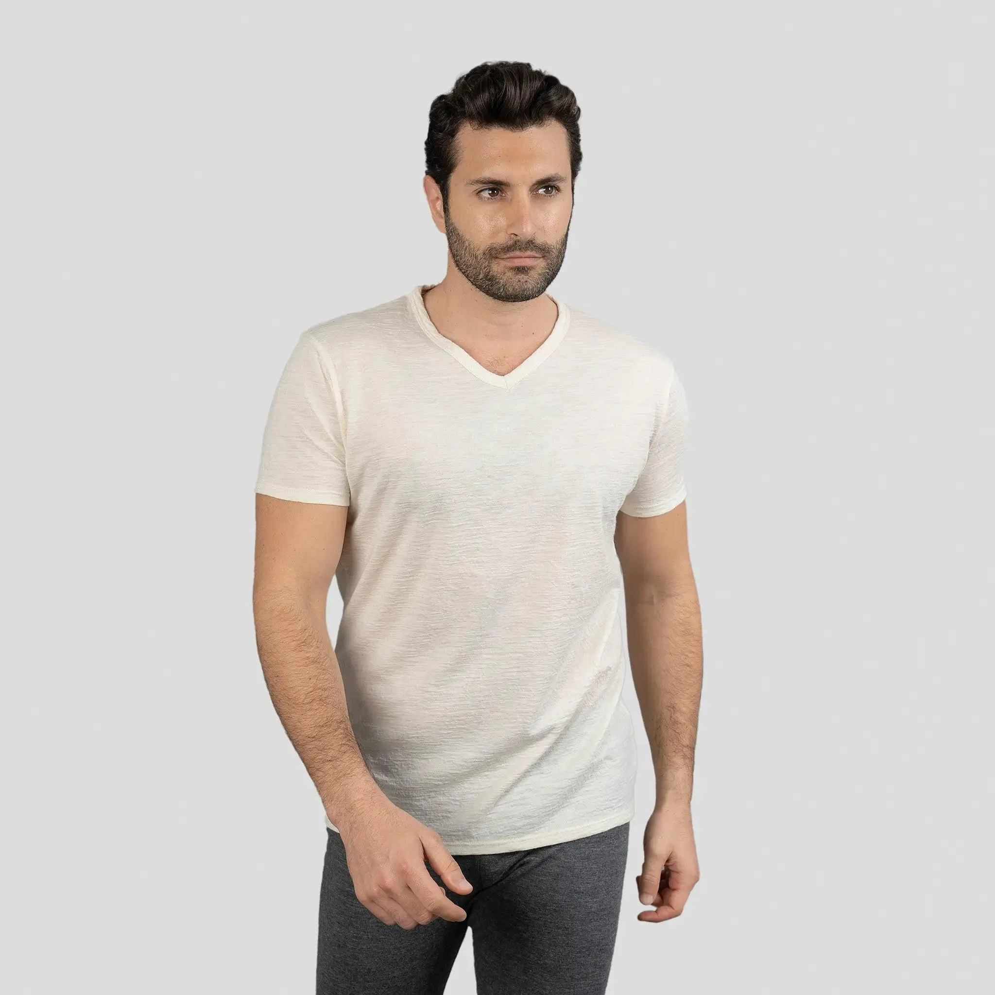 Men's Alpaca Wool Shirt: 160 Ultralight V-Neck