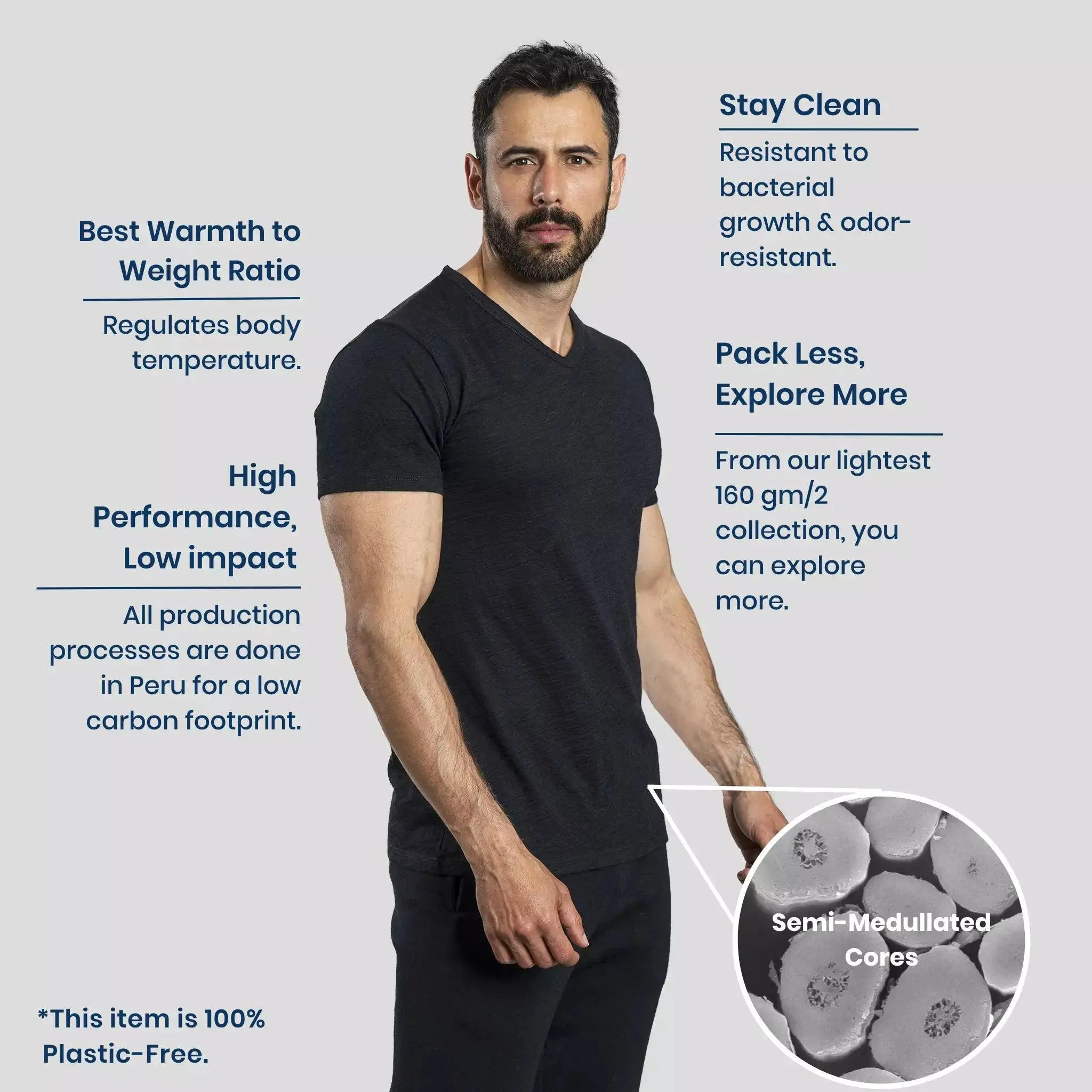 Men's Alpaca Wool Shirt: 160 Ultralight V-Neck