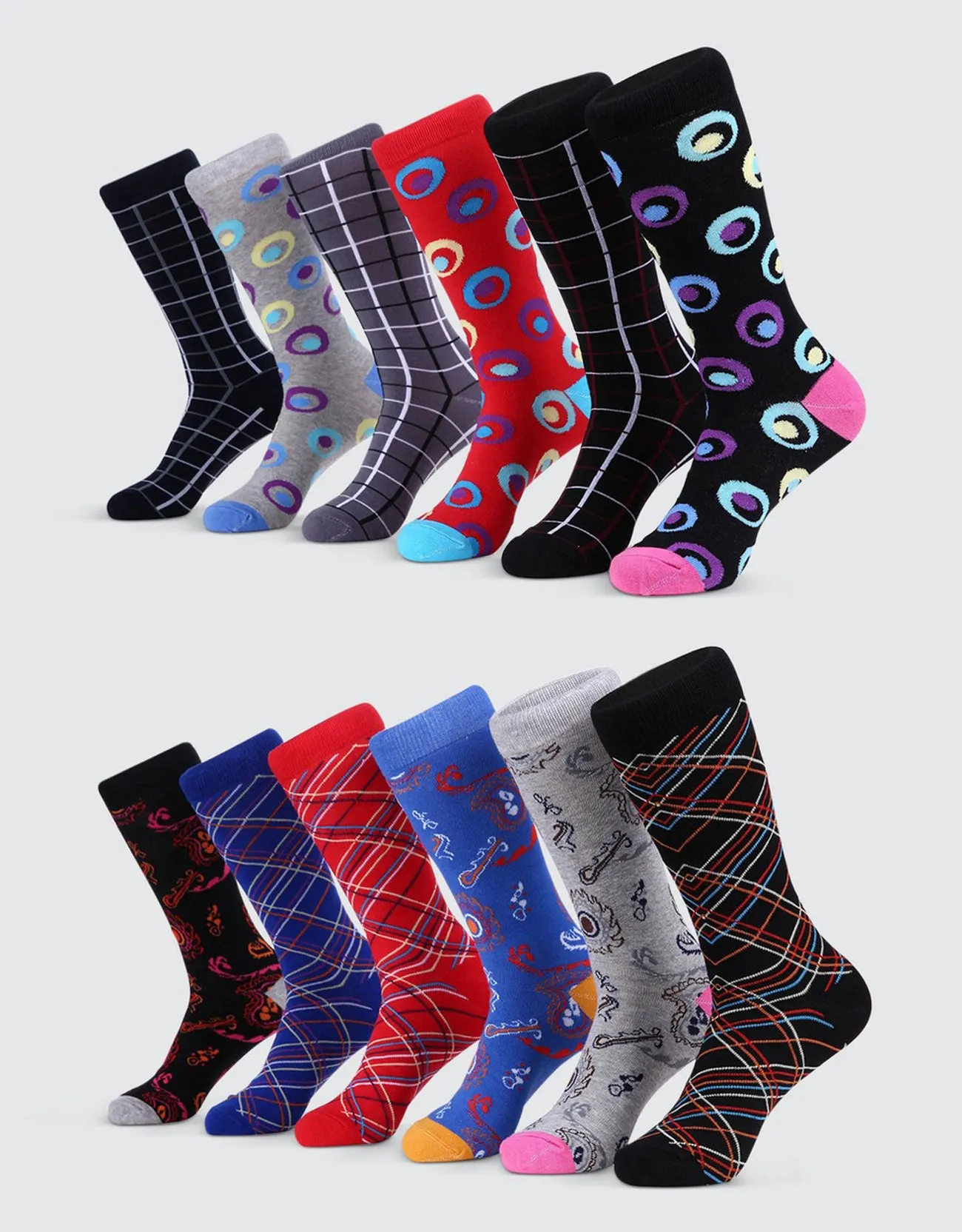 Men's Bold Designer Dress Socks 12 Pack