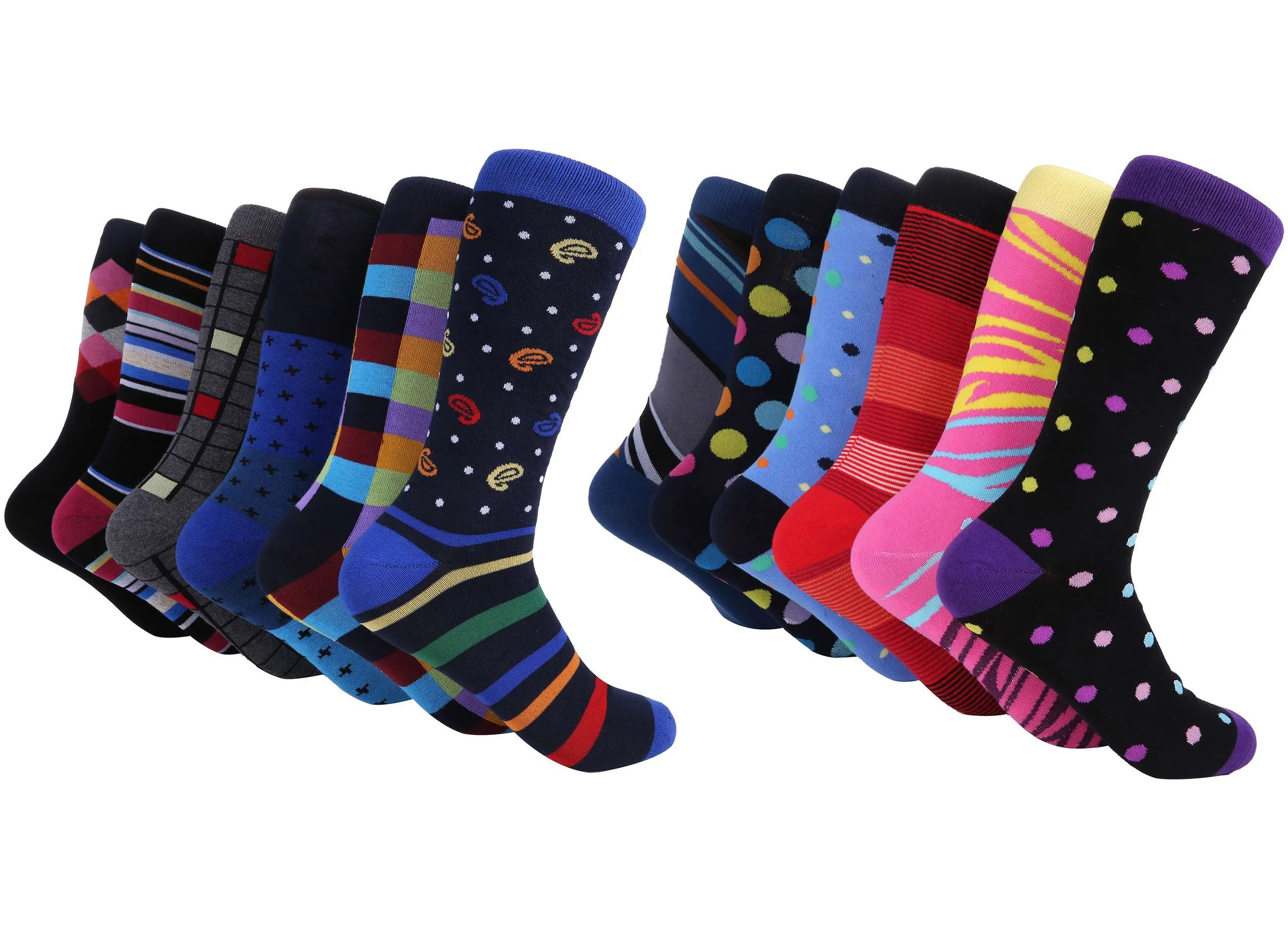 Men's Bold Designer Dress Socks 12 Pack