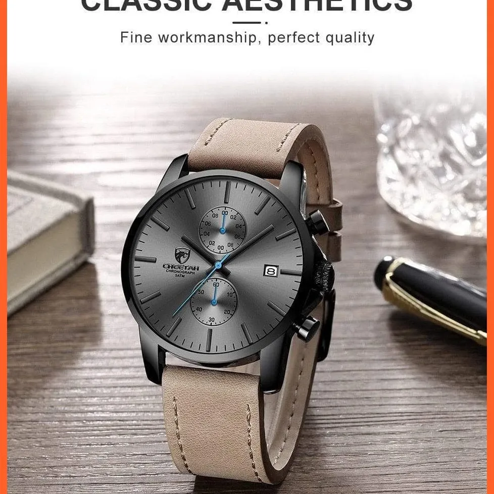 Mens Branded Watch Fashion Sports Quartz Watches | Mens Leather Waterproof Chronograph Wristwatches