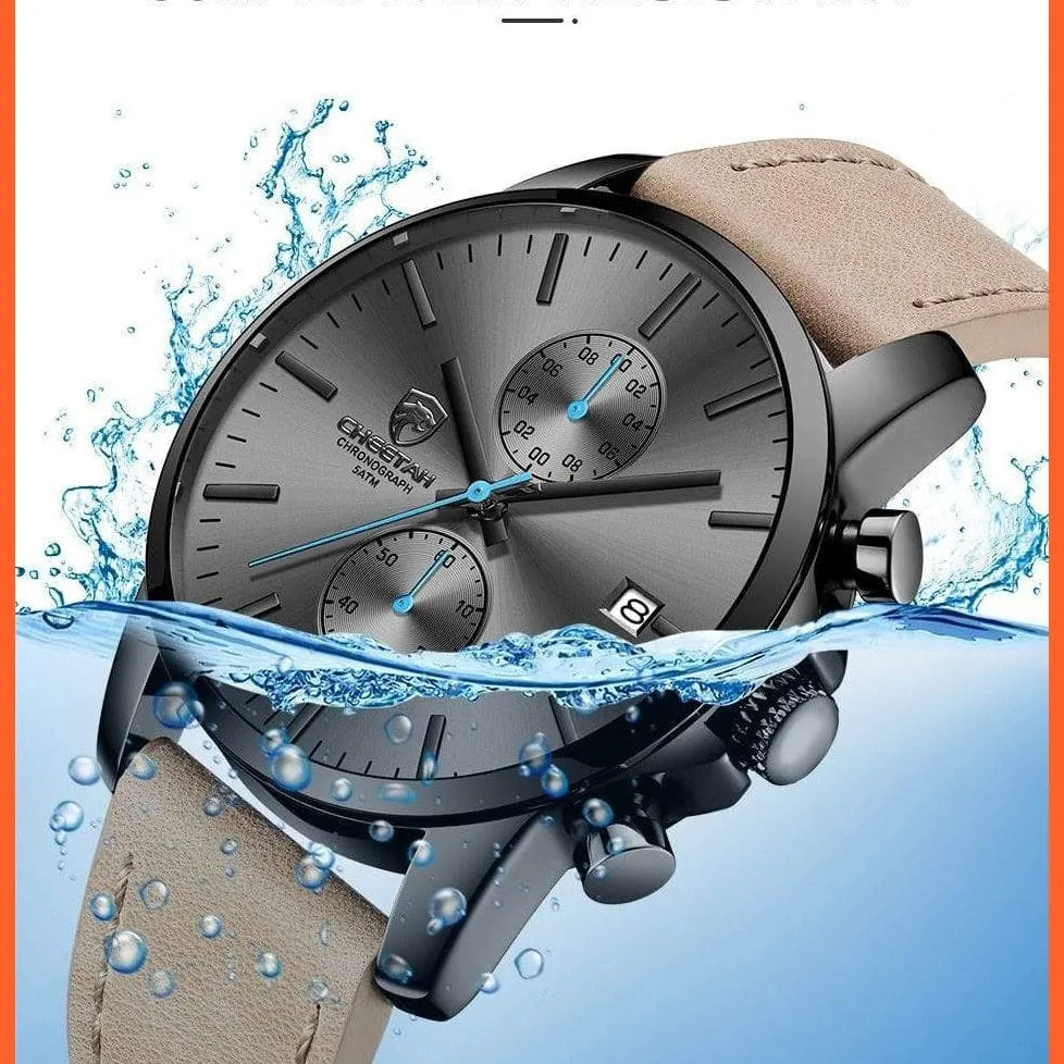 Mens Branded Watch Fashion Sports Quartz Watches | Mens Leather Waterproof Chronograph Wristwatches