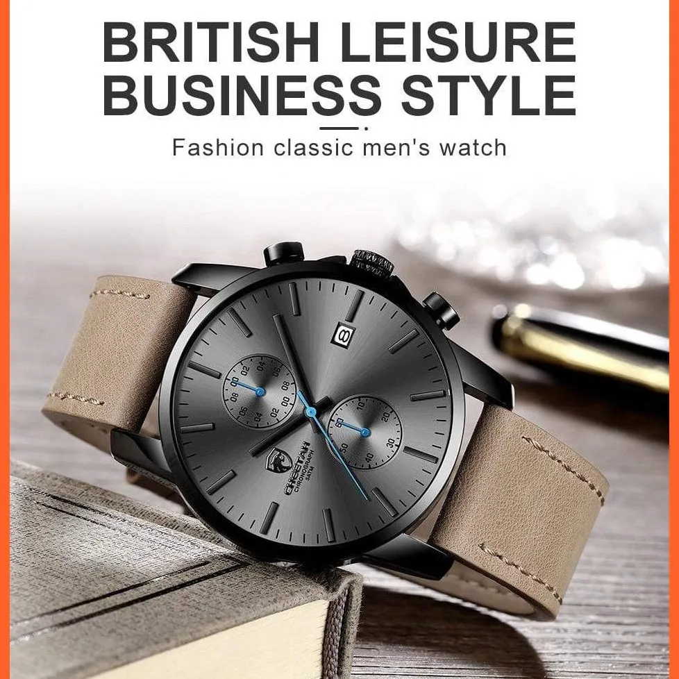 Mens Branded Watch Fashion Sports Quartz Watches | Mens Leather Waterproof Chronograph Wristwatches