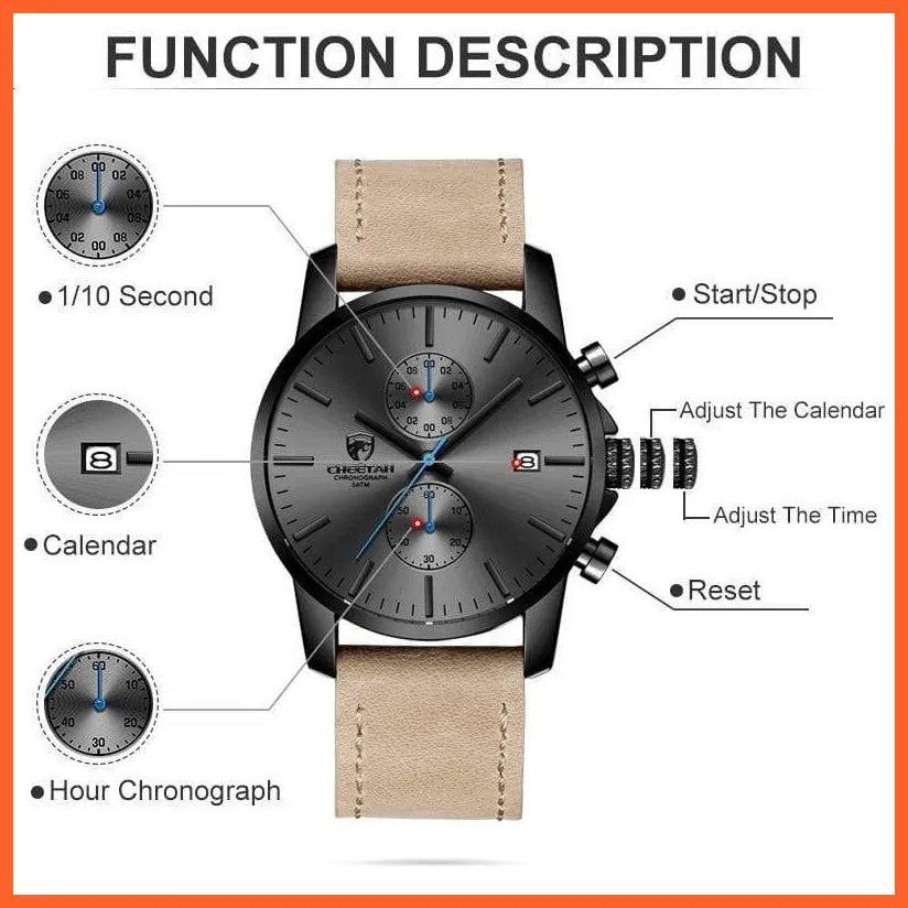 Mens Branded Watch Fashion Sports Quartz Watches | Mens Leather Waterproof Chronograph Wristwatches