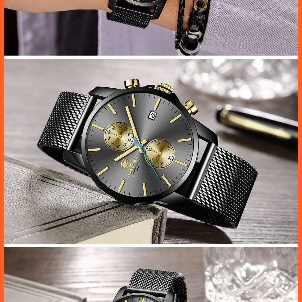 Mens Branded Watch Fashion Sports Quartz Watches | Mens Leather Waterproof Chronograph Wristwatches