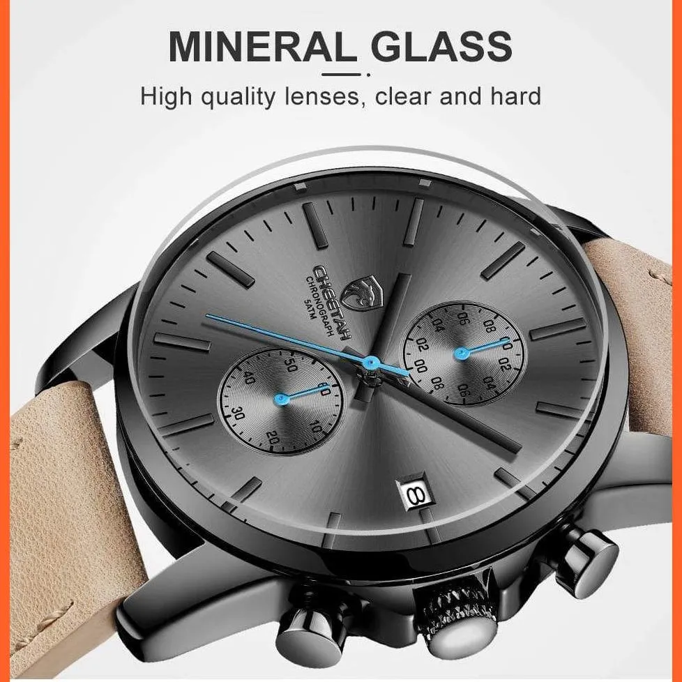 Mens Branded Watch Fashion Sports Quartz Watches | Mens Leather Waterproof Chronograph Wristwatches