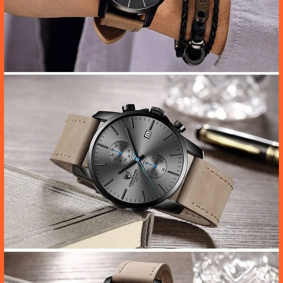 Mens Branded Watch Fashion Sports Quartz Watches | Mens Leather Waterproof Chronograph Wristwatches