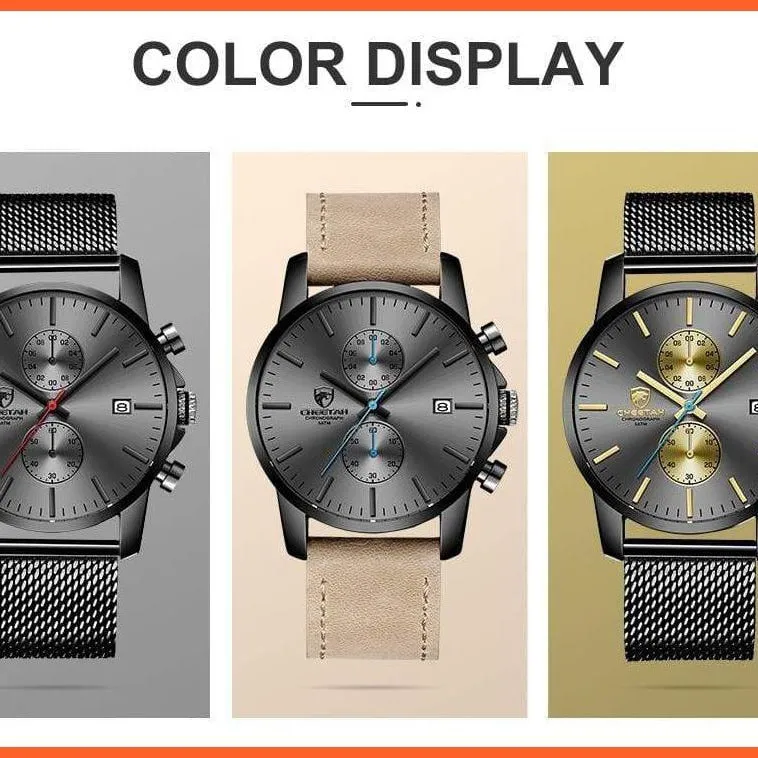 Mens Branded Watch Fashion Sports Quartz Watches | Mens Leather Waterproof Chronograph Wristwatches