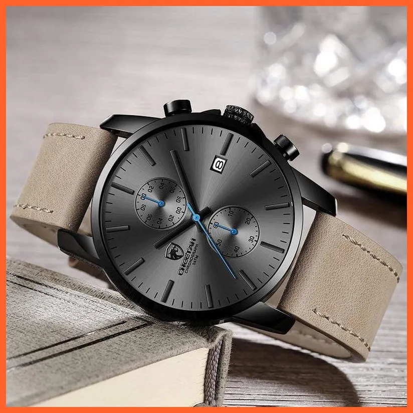 Mens Branded Watch Fashion Sports Quartz Watches | Mens Leather Waterproof Chronograph Wristwatches
