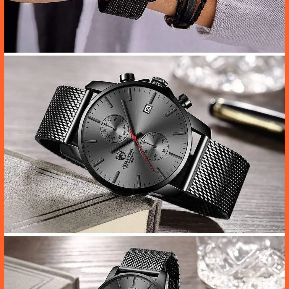 Mens Branded Watch Fashion Sports Quartz Watches | Mens Leather Waterproof Chronograph Wristwatches