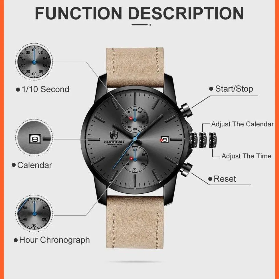 Mens Branded Watch Fashion Sports Quartz Watches | Mens Leather Waterproof Chronograph Wristwatches