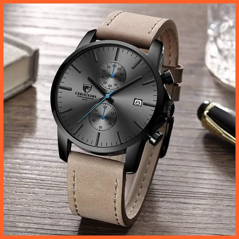 Mens Branded Watch Fashion Sports Quartz Watches | Mens Leather Waterproof Chronograph Wristwatches
