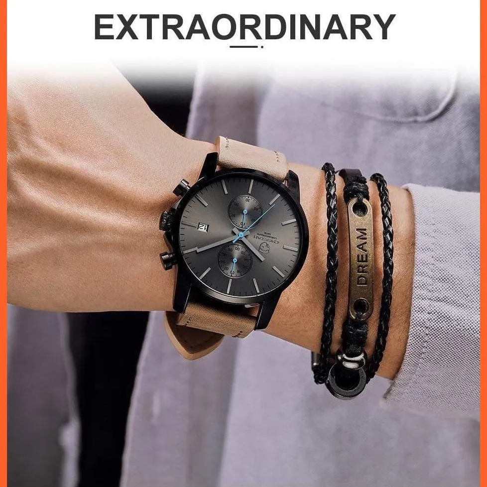 Mens Branded Watch Fashion Sports Quartz Watches | Mens Leather Waterproof Chronograph Wristwatches