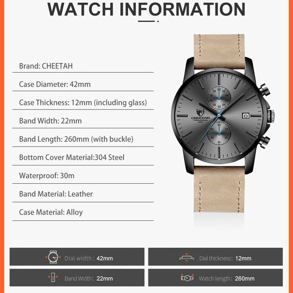 Mens Branded Watch Fashion Sports Quartz Watches | Mens Leather Waterproof Chronograph Wristwatches