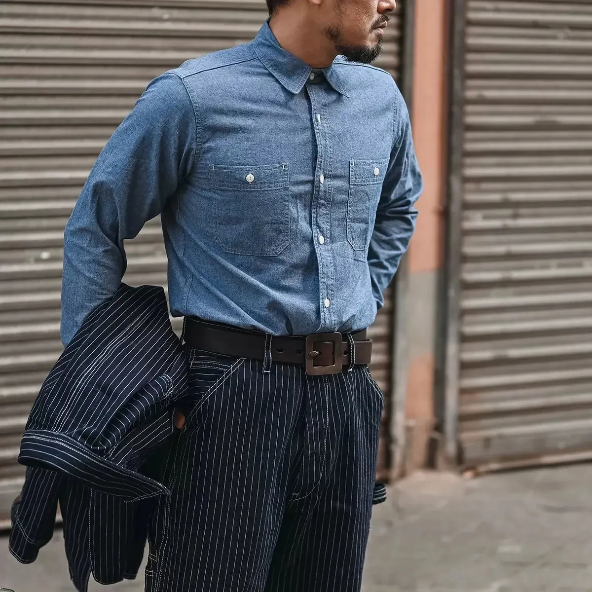 Men's Chambray Button-Down Pocket Work Shirt - Blue