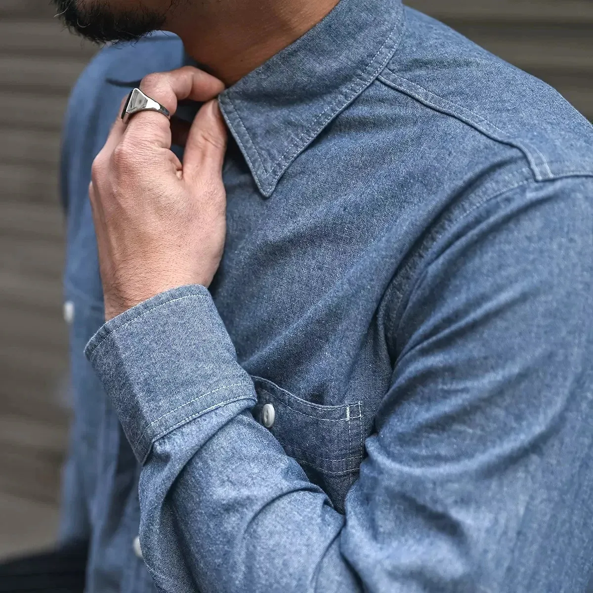 Men's Chambray Button-Down Pocket Work Shirt - Blue