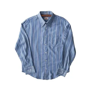 Men's Jacquard Striped Denim Shirt with Long Sleeves - Preppy Style
