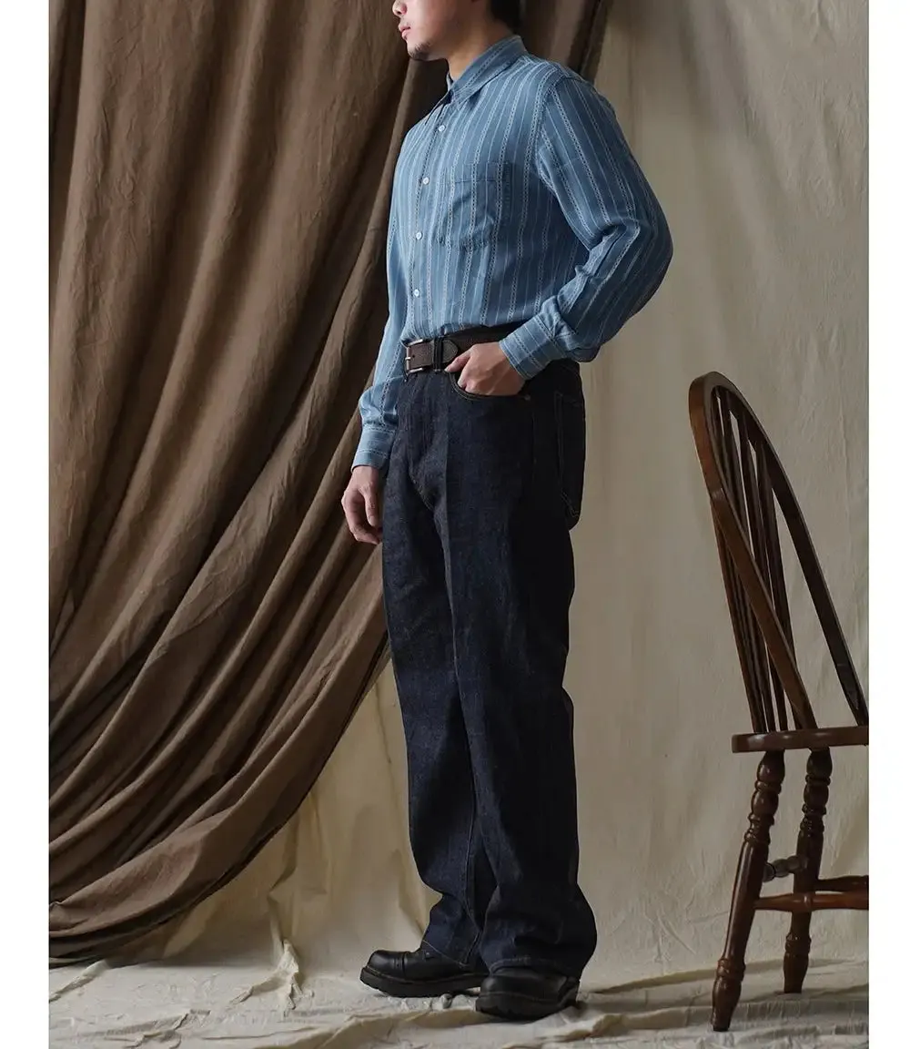 Men's Jacquard Striped Denim Shirt with Long Sleeves - Preppy Style