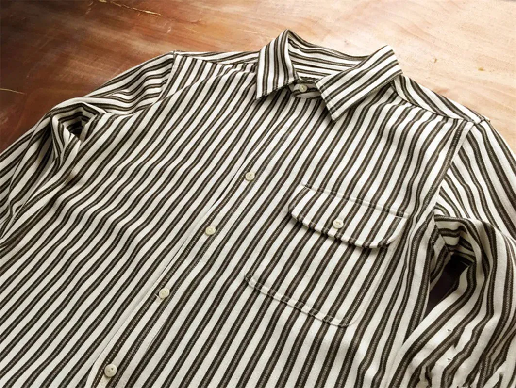 Men's Striped Long Sleeves Shirt - Retro Style Iron-free Cotton Blouse