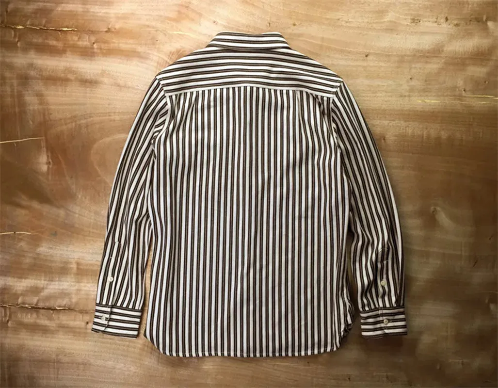 Men's Striped Long Sleeves Shirt - Retro Style Iron-free Cotton Blouse