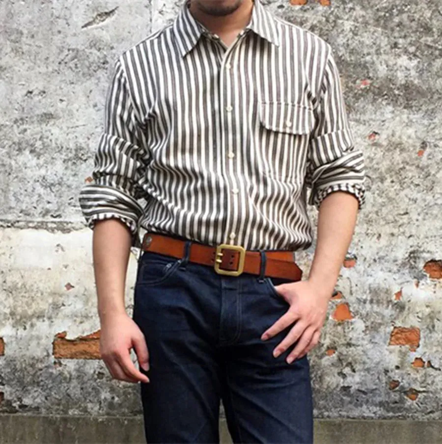 Men's Striped Long Sleeves Shirt - Retro Style Iron-free Cotton Blouse