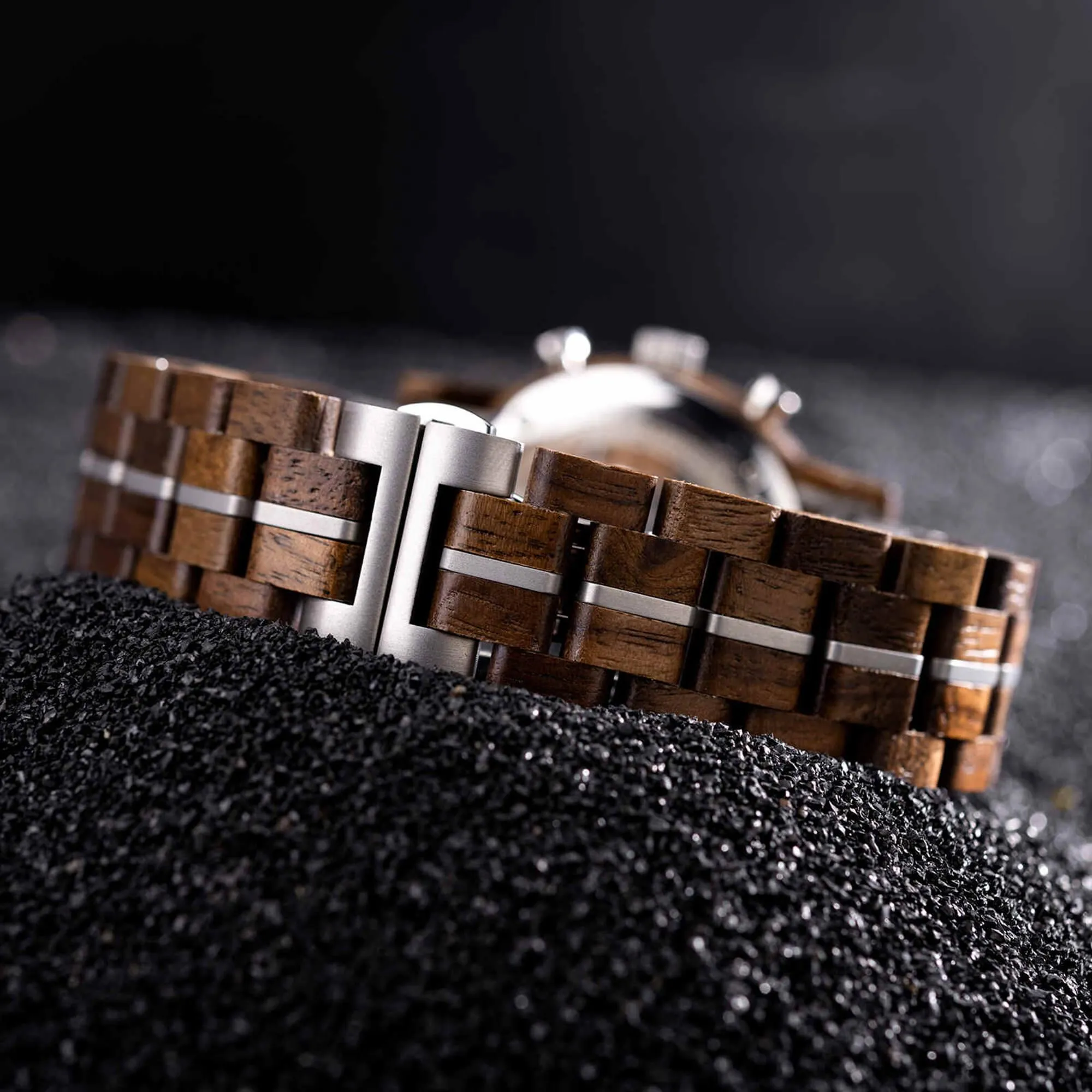 Men's Wooden Watches Classic Ebony Oak Black Chronograph