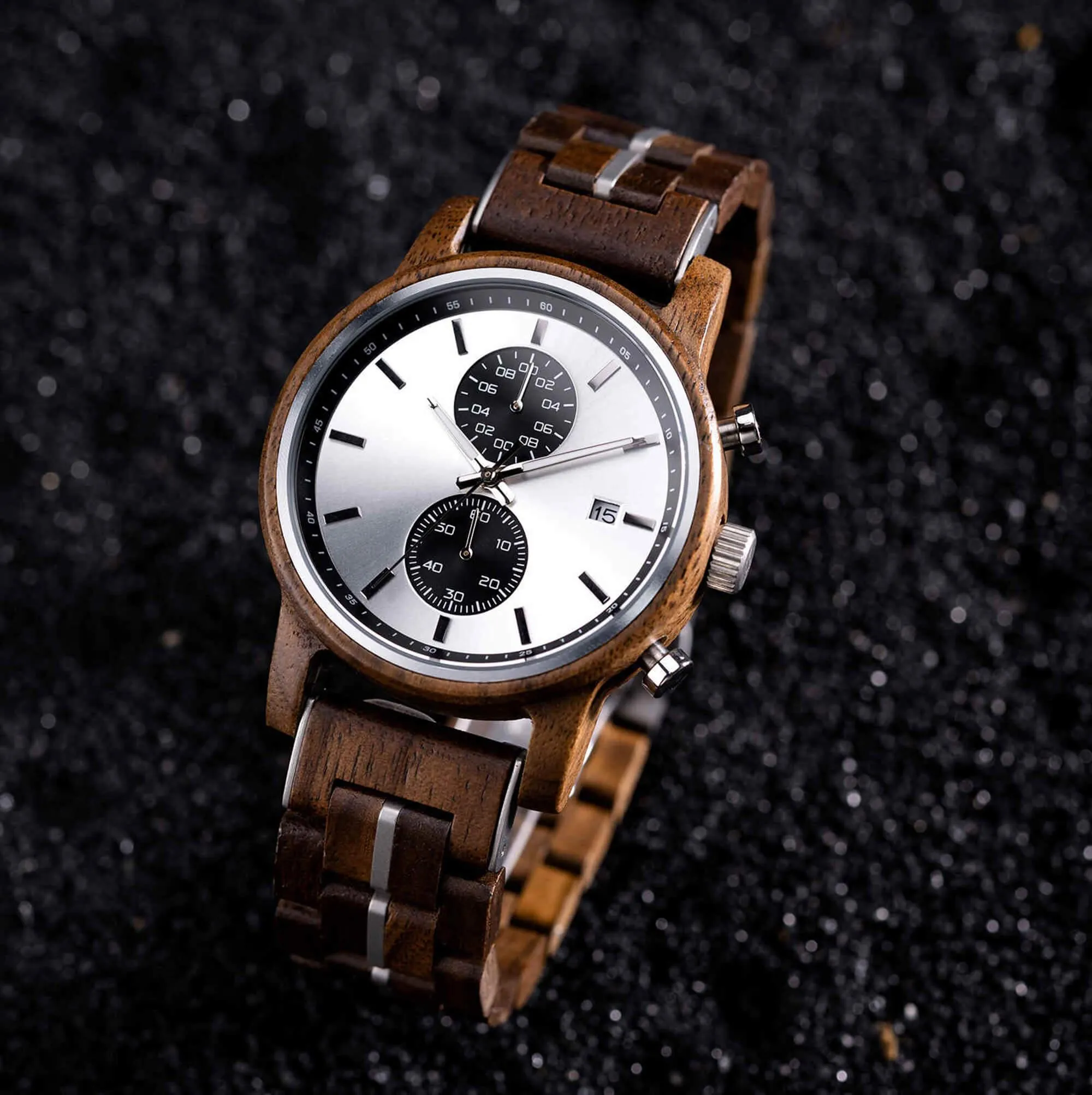 Men's Wooden Watches Classic Ebony Oak Black Chronograph