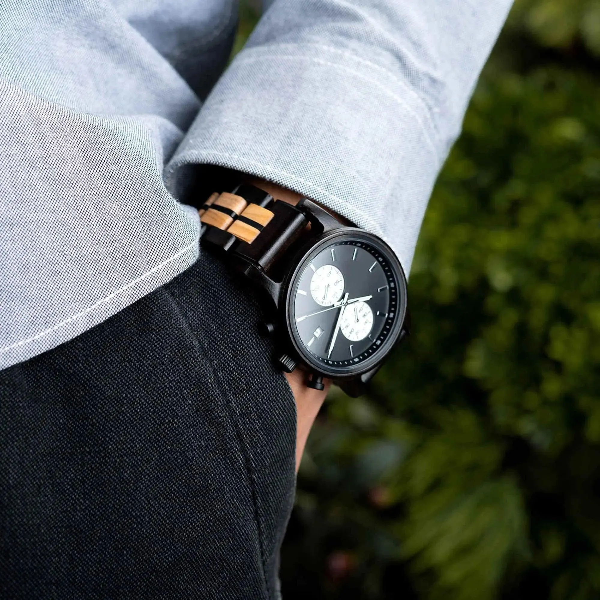 Men's Wooden Watches Classic Ebony Oak Black Chronograph