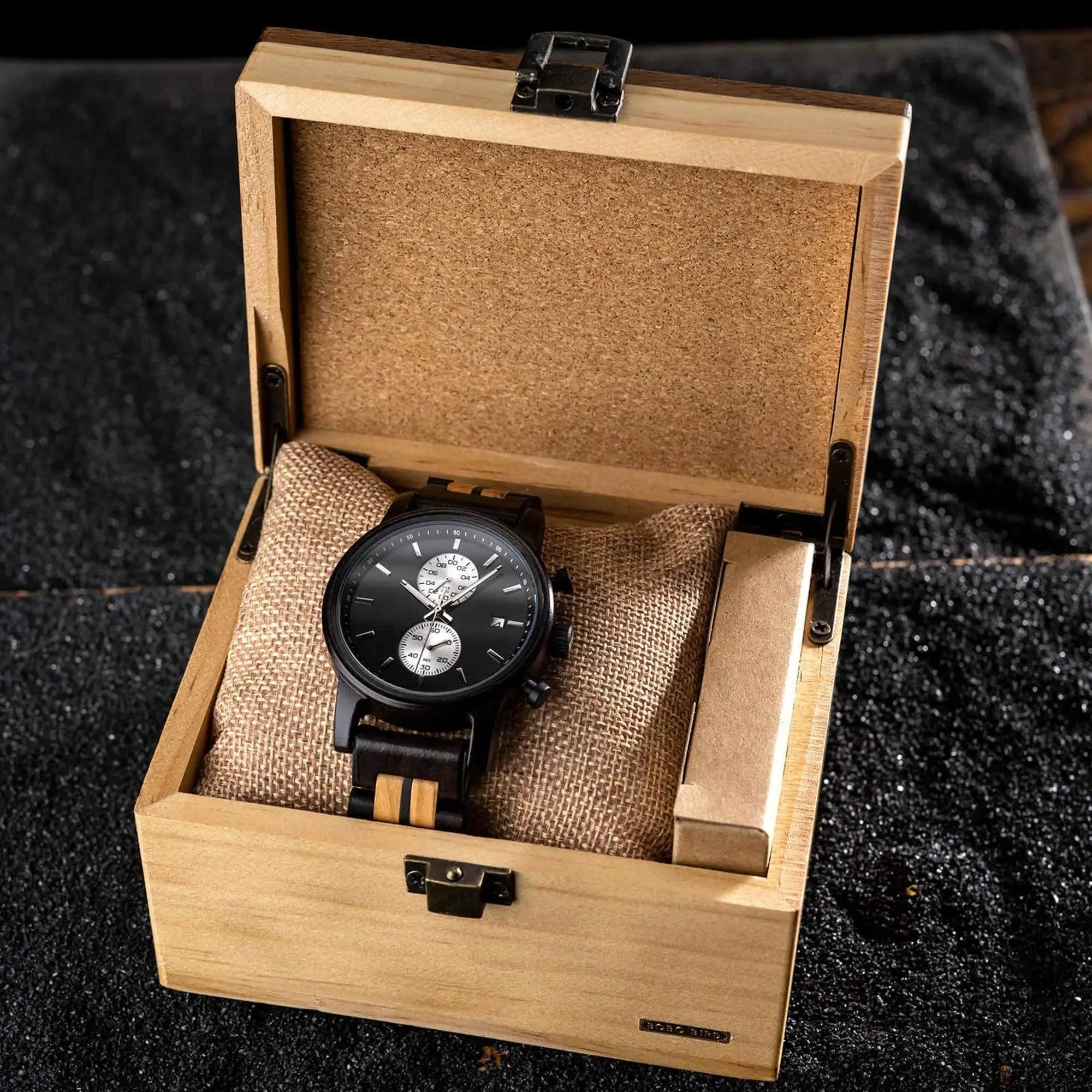Men's Wooden Watches Classic Ebony Oak Black Chronograph