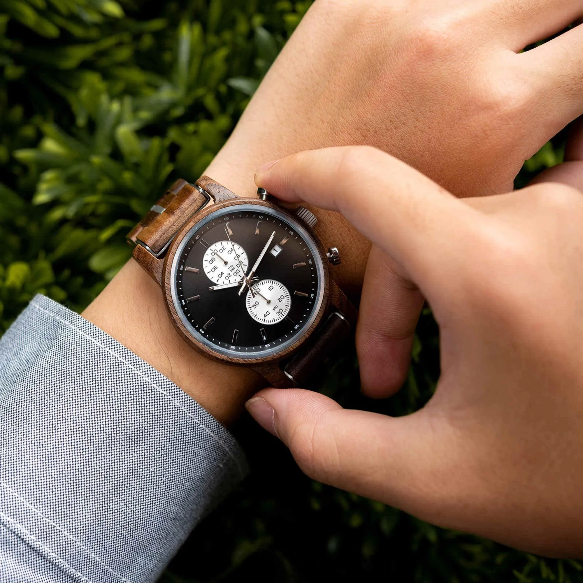 Men's Wooden Watches Classic Ebony Oak Black Chronograph