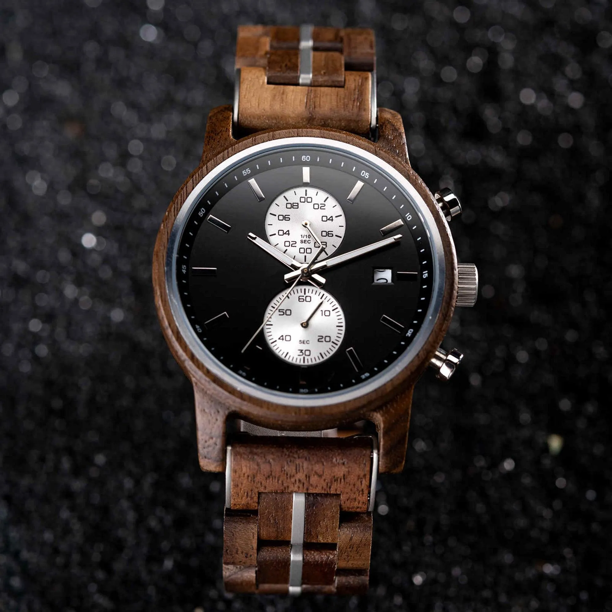Men's Wooden Watches Classic Ebony Oak Black Chronograph