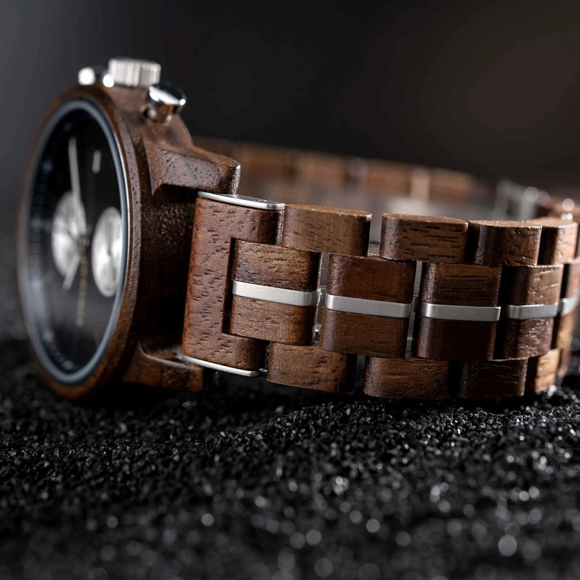 Men's Wooden Watches Classic Ebony Oak Black Chronograph