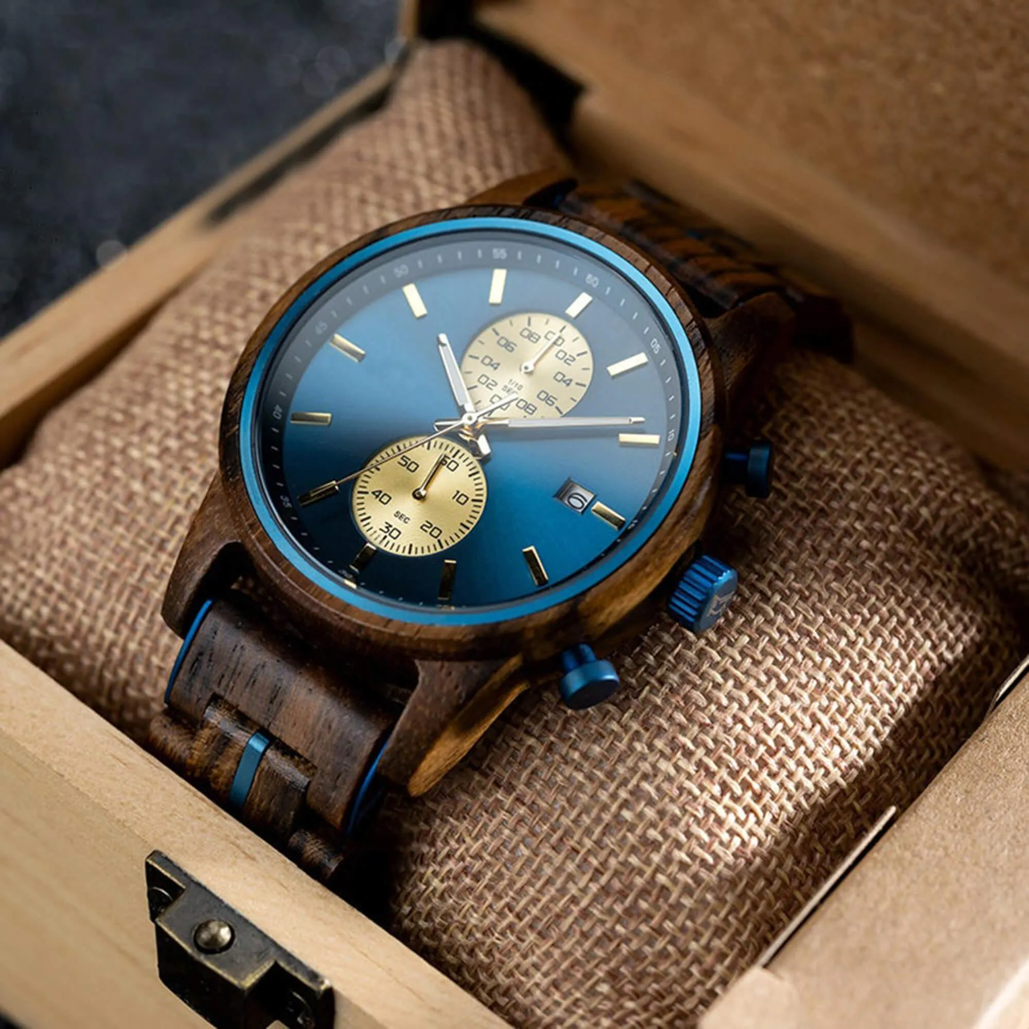 Men's Wooden Watches Classic Ebony Oak Black Chronograph