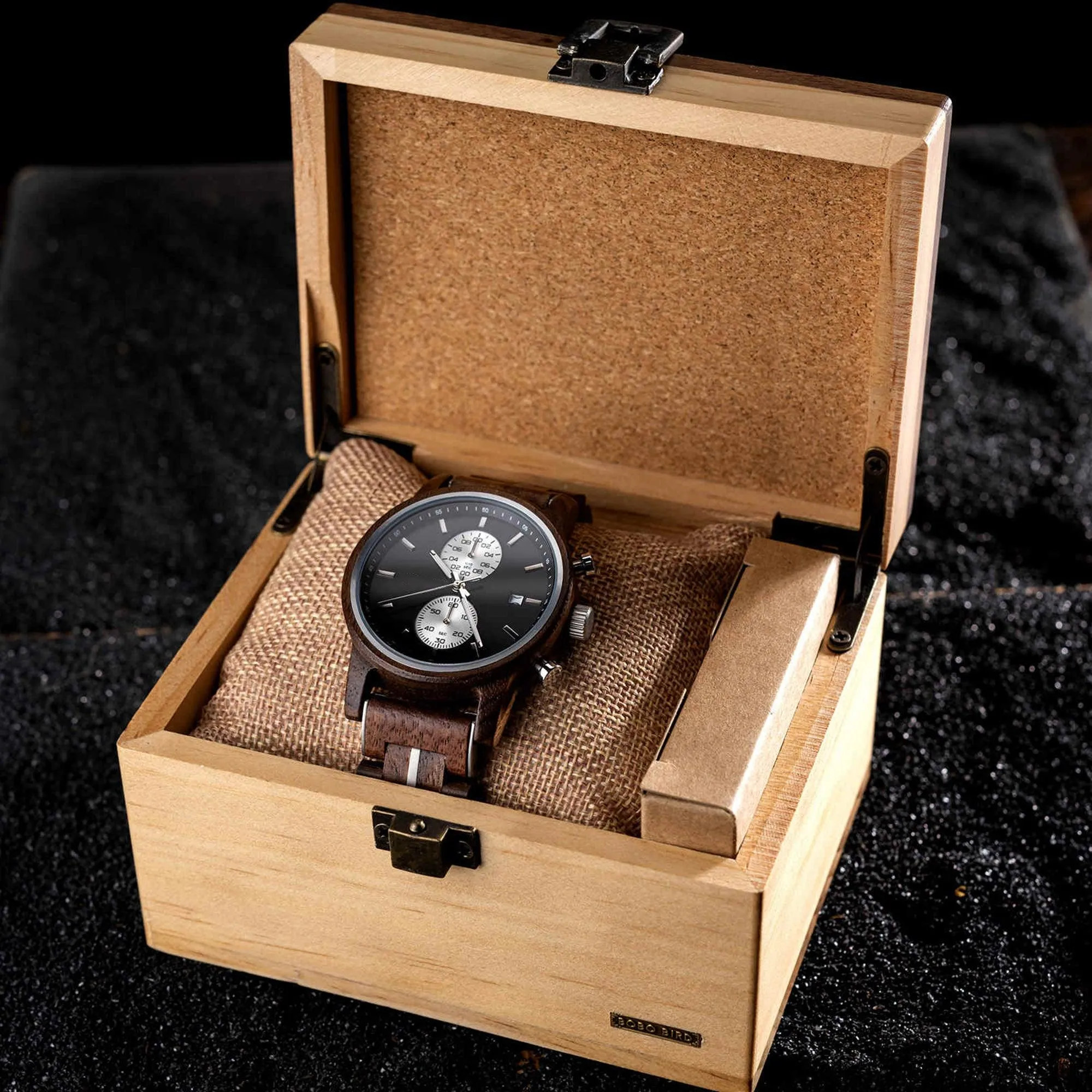 Men's Wooden Watches Classic Ebony Oak Black Chronograph