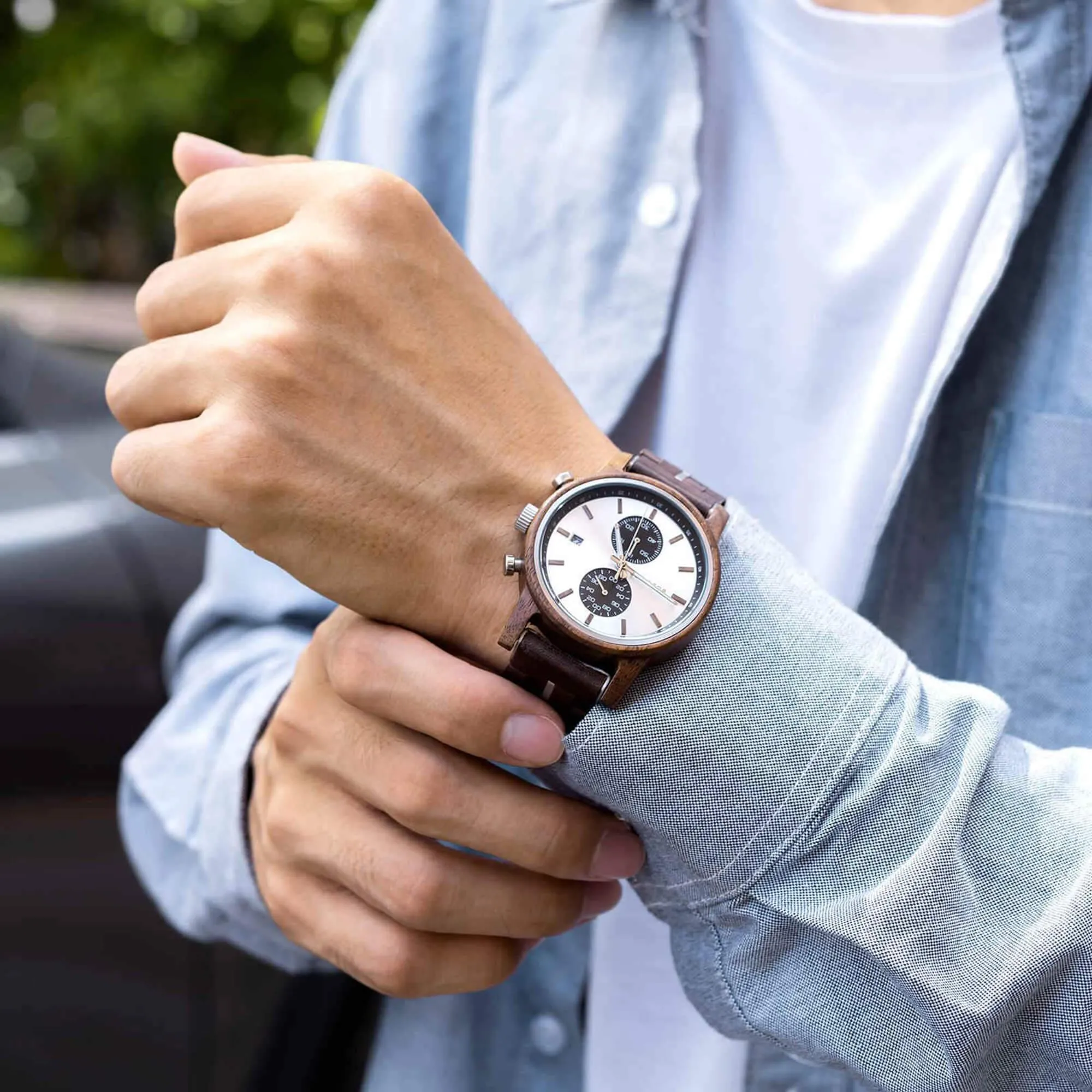 Men's Wooden Watches Classic Ebony Oak Black Chronograph
